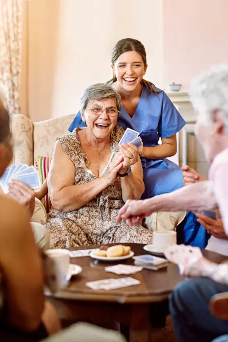 Residents enjoying meal together