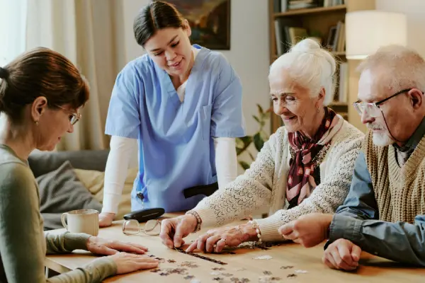 memory care residents playing games